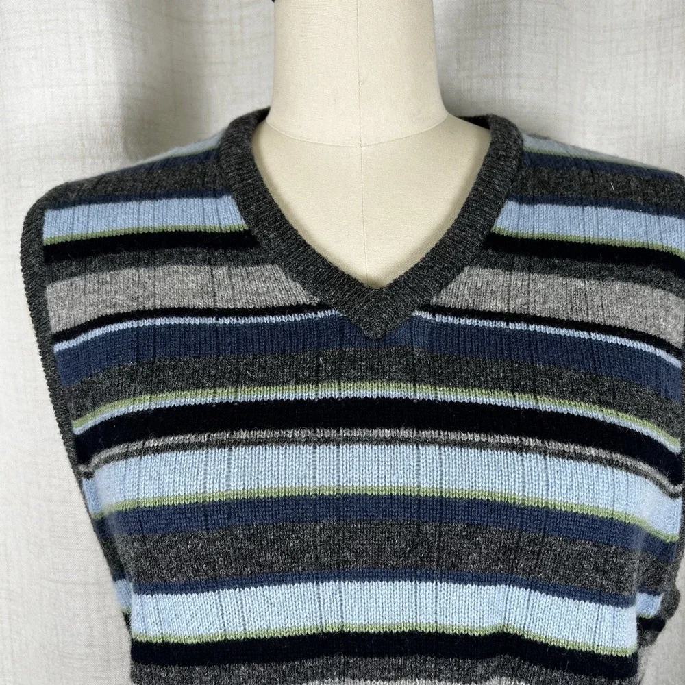 Vintage J. Crew Sweater Vest Men's XL Striped‎ Lambswool Preppy 90s Golf Grandpa